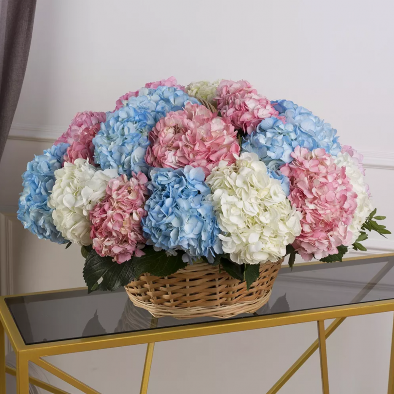 Elegant Harmony: 25 Hydrangeas in a Basket - Image 2