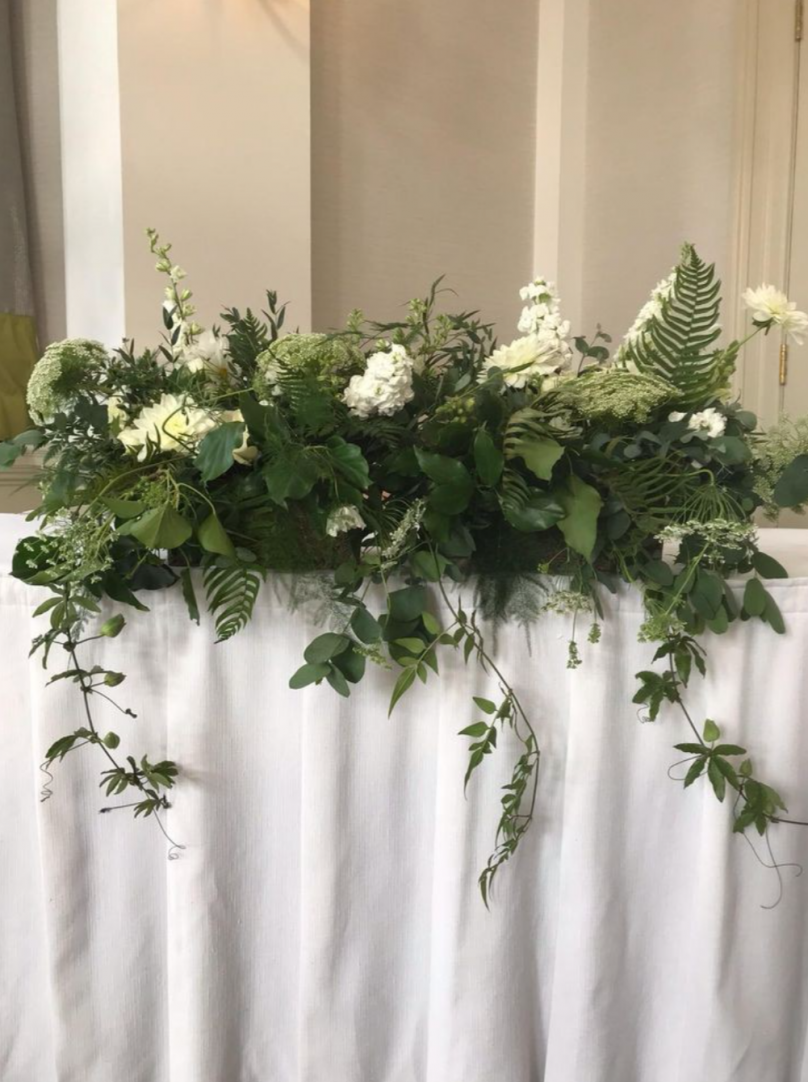 «Emerald Grasses» – Full Wedding Set (Bridal bouquet, boutonnière, one bridal table decoration, and your choice of guest table decorations)