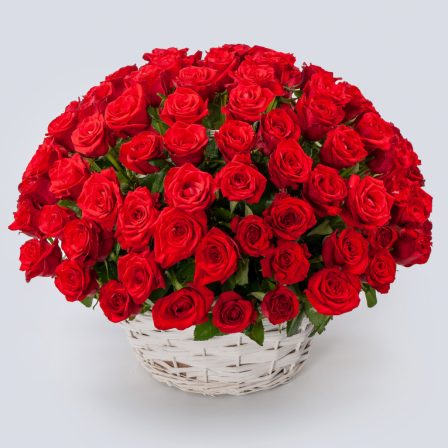 Eternal Love: 100 Red Roses in a Basket