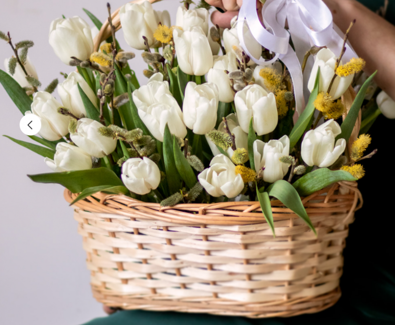 Mixed Flower Basket: Spring Awakening (White Tulips and Willow Branches) - Image 2