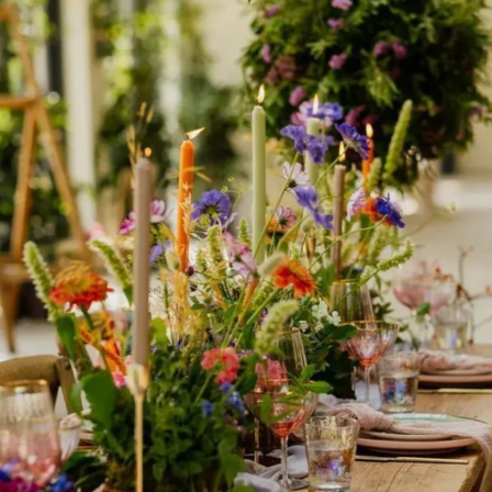 «Colorful Summer» – Full Wedding Set (Bridal bouquet, boutonnière, one bridal table decoration, and your choice of guest table decorations)