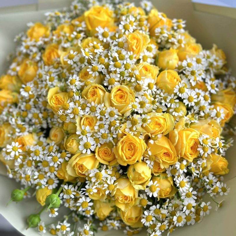 Citrus Clash: 20 California Garden Spray Roses and Feverfew Flowers - Image 2