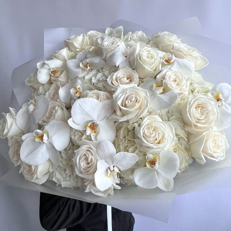 Ivory Dream: White Hydrangeas, White Roses and White Orchid Blossoms - Image 2